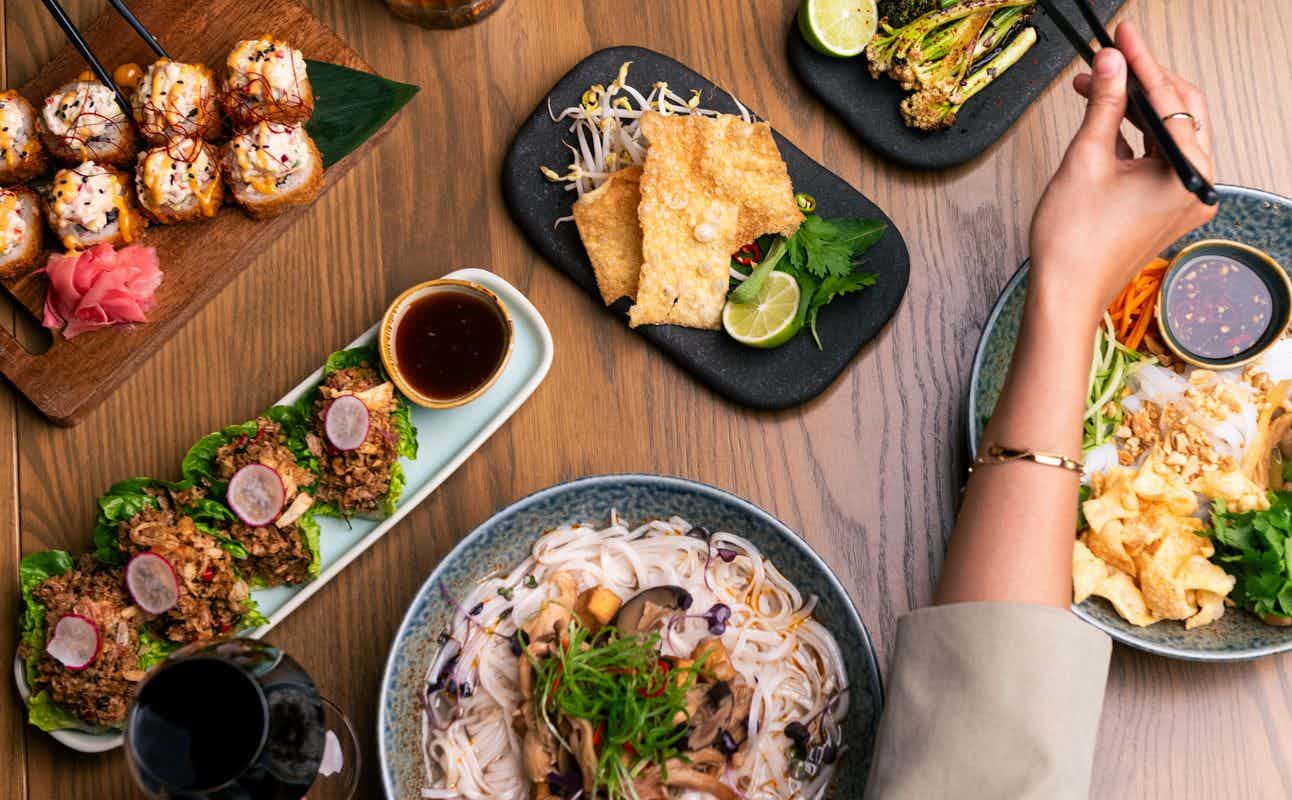 Enjoy Asian, Vegan Options, Vegetarian options, Restaurant, Table service, $$$, Families, Groups and Business Meetings cuisine at East Restaurant in Auckland City Centre, Auckland