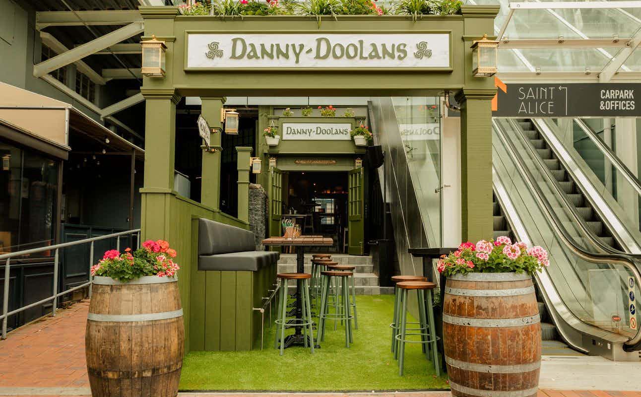 Enjoy Irish, Pub Food, Gluten Free Options, Vegan Options, Vegetarian options, Bars & Pubs, Late night, Indoor & Outdoor Seating, Wheelchair accessible, $$$, Live music and Groups cuisine at Danny Doolans Viaduct in Viaduct Harbour, Auckland