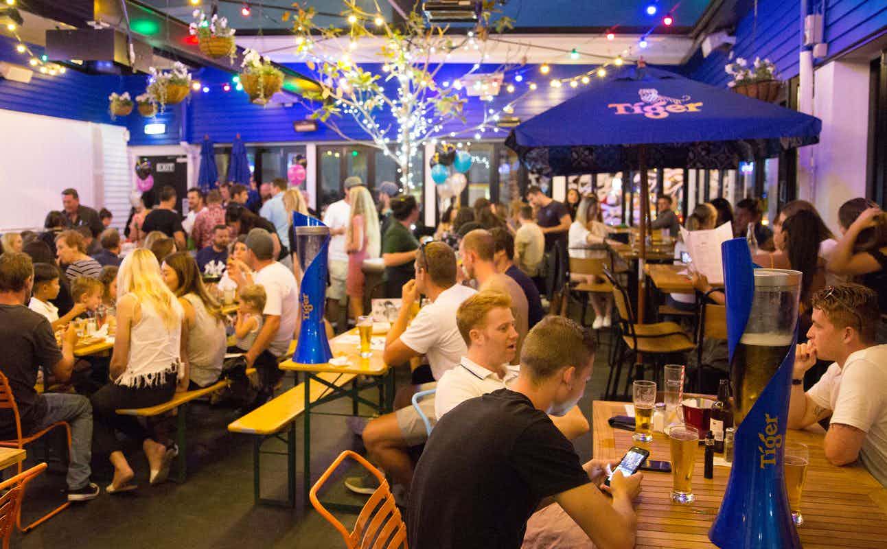 Enjoy Pub Food, New Zealand, Burgers, Vegetarian options, Vegan Options, Gluten Free Options, Bars & Pubs, Indoor & Outdoor Seating, Street Parking, Highchairs available, Wheelchair accessible, Table service, $$ and Bar Scene cuisine at The Elephant Wrestler in Takapuna, Auckland