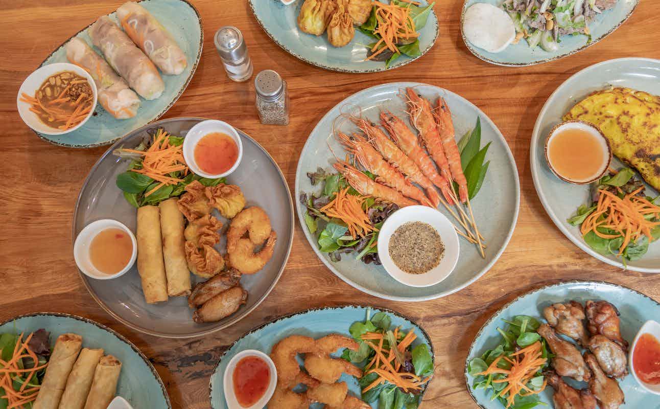 Enjoy Vietnamese, Gluten Free Options, Vegetarian options, Restaurant, Indoor & Outdoor Seating, Street Parking, Wheelchair accessible, Free Wifi, $$, Groups, Live music, Craft Beer and Wine Bar cuisine at Saigon Broadway in Palmerston North Central, Manawatu
