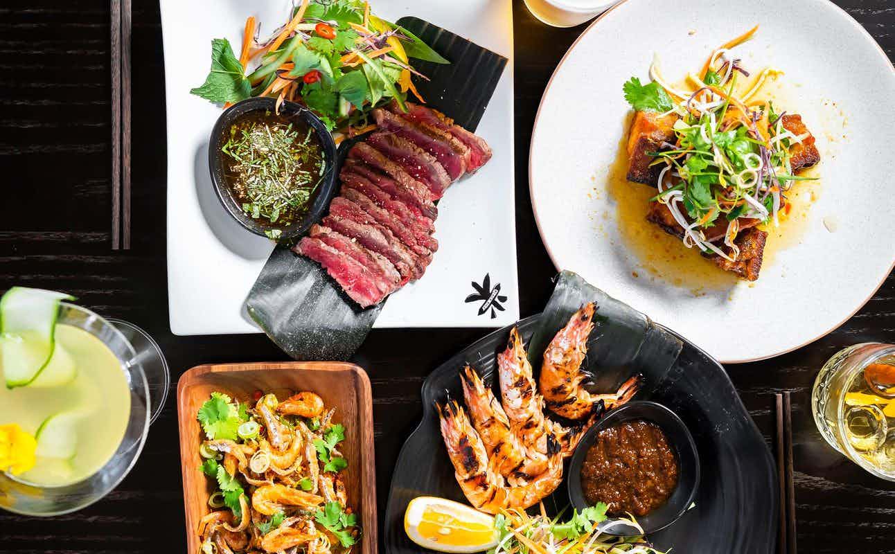 Enjoy Asian, Fusion, Vegan Options, Vegetarian options, Restaurant, Cocktail Bar, Table service, Street Parking, Indoor & Outdoor Seating, Free Wifi, Wheelchair accessible, $$$, Groups and Families cuisine at Black Rice Asian Fusion in Albany, Auckland