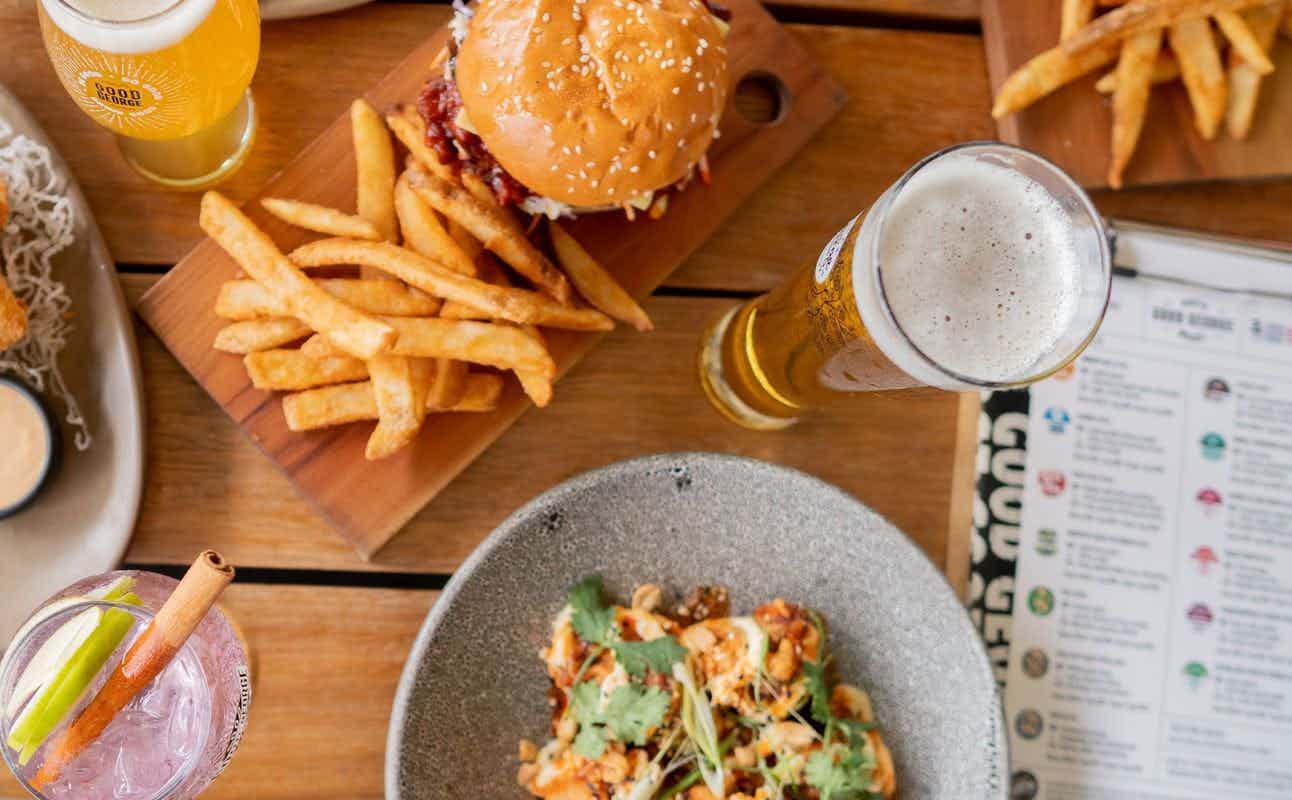 Enjoy New Zealand, Burgers, Vegan Options, Bars & Pubs, Late night, Indoor & Outdoor Seating, $$$$, Craft Beer, Groups and Families cuisine at Good George North Wharf in Wynyard Quarter, Auckland
